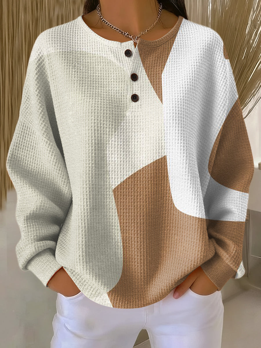 Women's Abstract Geometric Color Block Painting Art Print Casual Cotton Sweatshirt