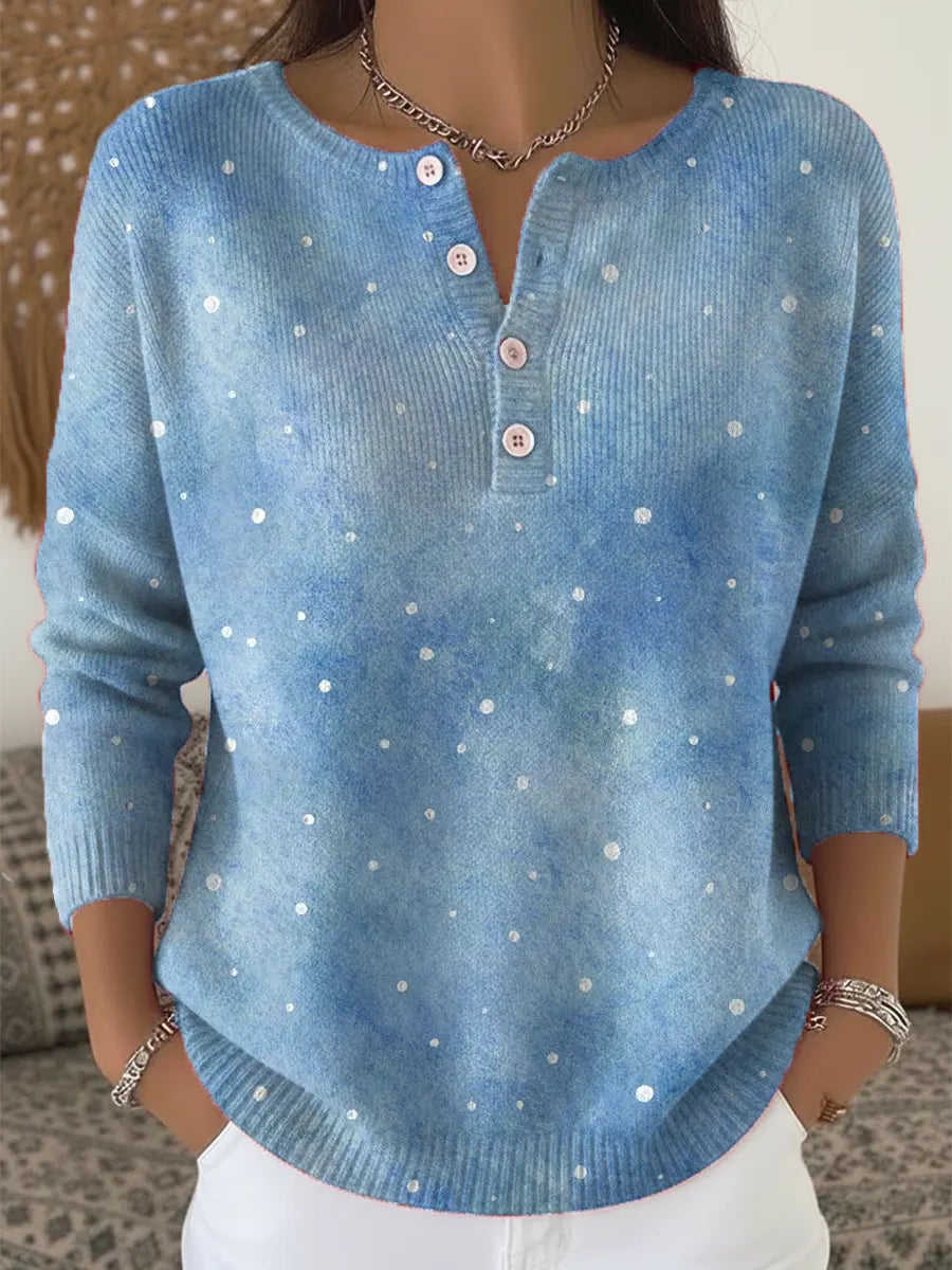 Women's Snow Pattern Art Print Buttoned Cardigan Sweater