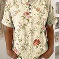 Women's Vintage Flower Pattern Printed Cotton Linen Top