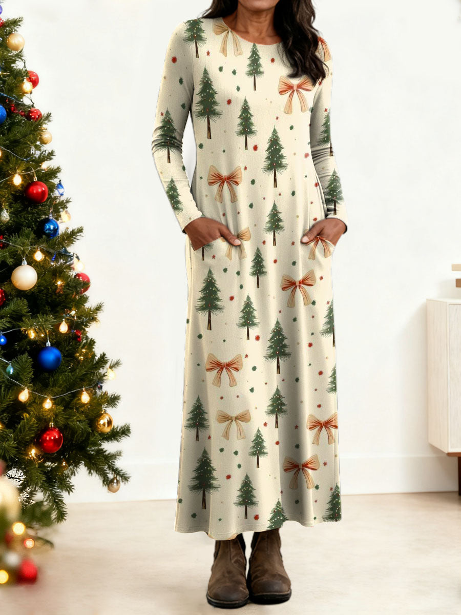 Women's Christmas Tree Pattern Art Print Long-sleeved Dress