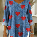 Women's Love Pattern Art Print Casual Denim Shirt
