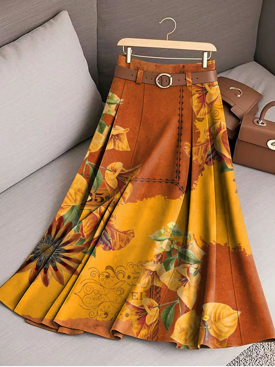 Women's Beautiful Abstract Floral Painting Art Print Cotton Skirt