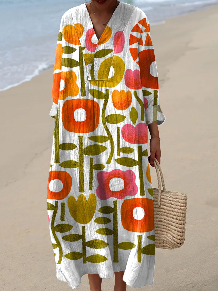 Women's Vintage Flower Art Print Dress