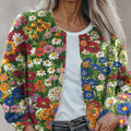 Simple Floral Multicolor Print Buttoned Cardigan Sweater