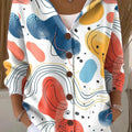 Women's  Vintage Abstract Geometric Art Printed Casual Hooded Button Sweater