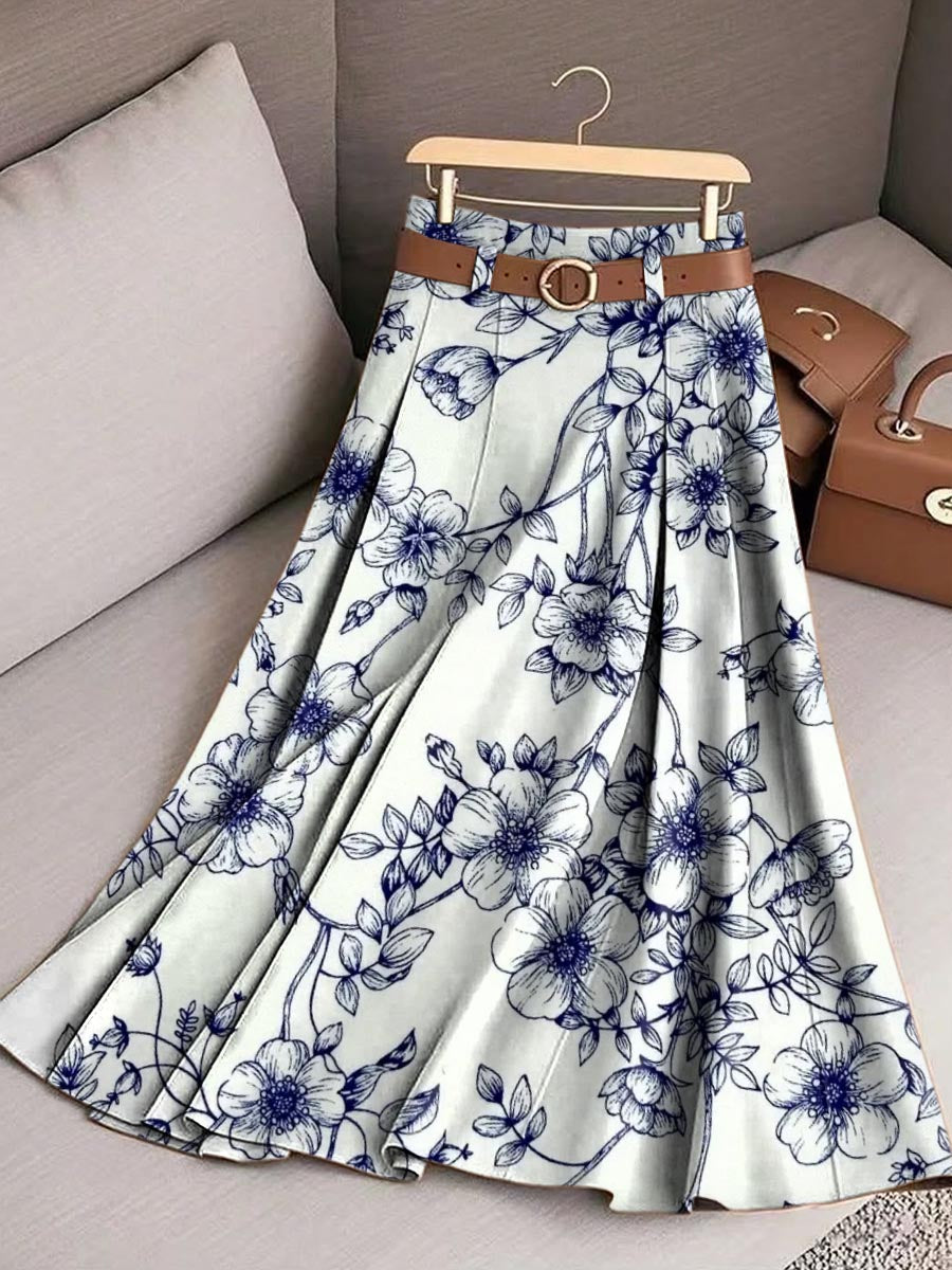 Women's Floral Art Print Casual Cotton Skirt