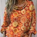 Chemise décontractée à manches longues en coton confortable avec imprimé géométrique vintage pour femme 