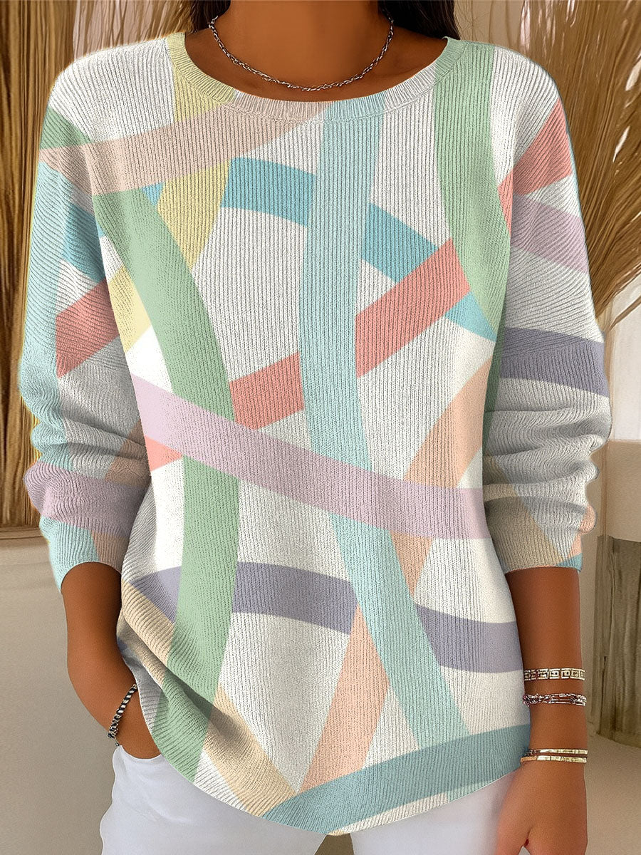 Women's Chaotic Colored Lines Prints Casual Pullover Sweater