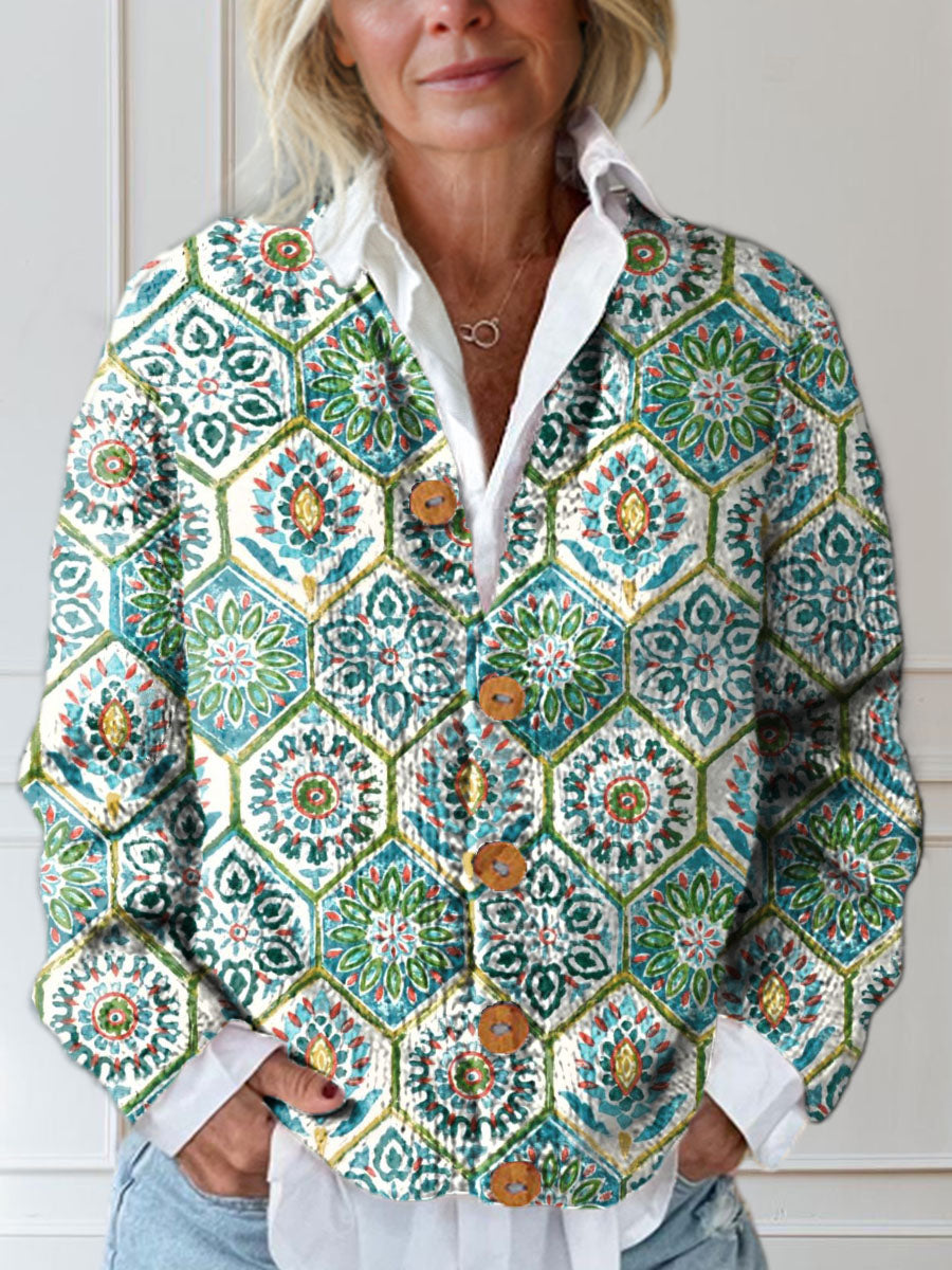 diamond-totem-print-buttoned-cardigan-sweater