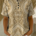 Women's Vintage Floral Art Print Casual Cotton Shirt