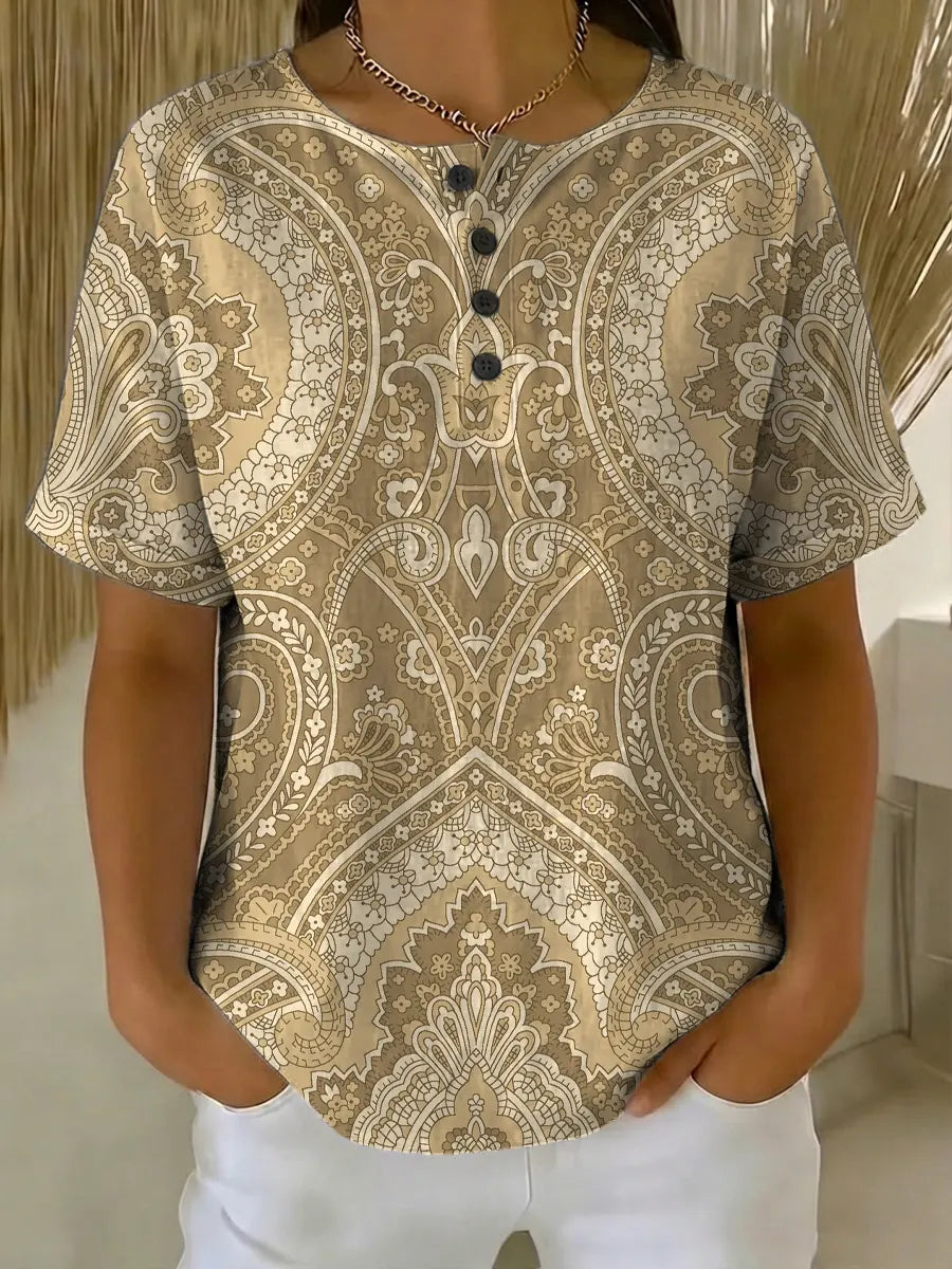Women's Vintage Floral Art Print Casual Cotton Shirt