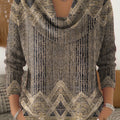 Women's Vintage Abstract Geometric Art Print Cowl Neck Sweater