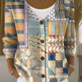 Vintage Geometry Art Print Buttoned V-neck Cardigan Sweater