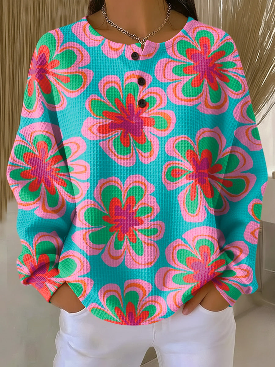 Women's Beautiful Colorful Abstract Floral Painting Art Print Casual Cotton Sweatshirt