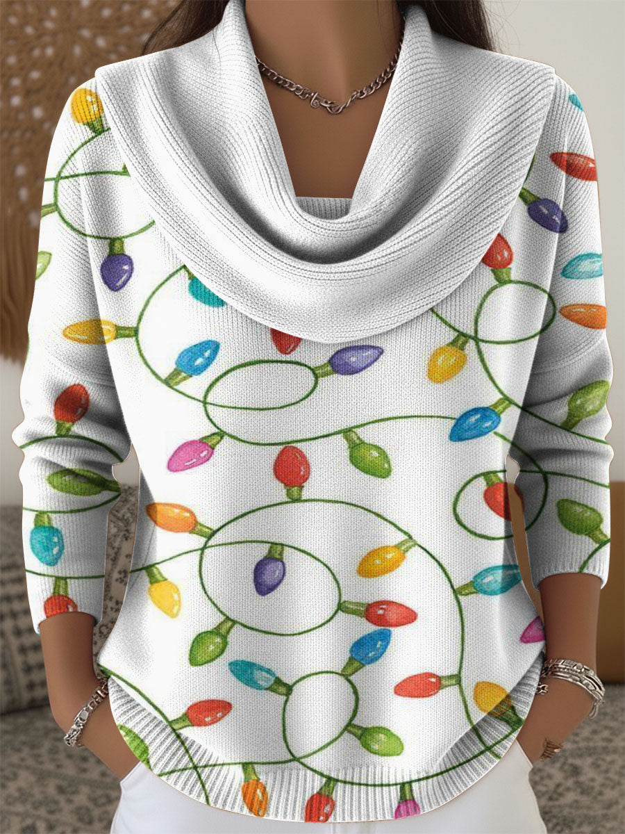 Christmas string light decoration pattern Swing Collar Sweater