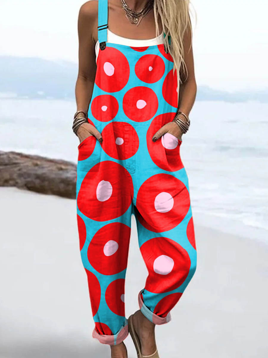 Women's Abstract Pattern Art Print Casual 100% Cotton Wide Leg Jumpsuit