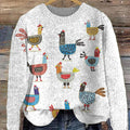 Vintage Chicken Art Print Knit Pullover Sweater