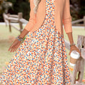 Orange Ditsy Floral Print Long Sleeve Dress and Cardigan