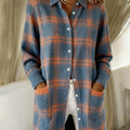 Women's Vintage Plaid Art Print Casual Long Sweater