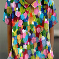 Women's Colorful Art Print Casual Cotton And Linen Shirt