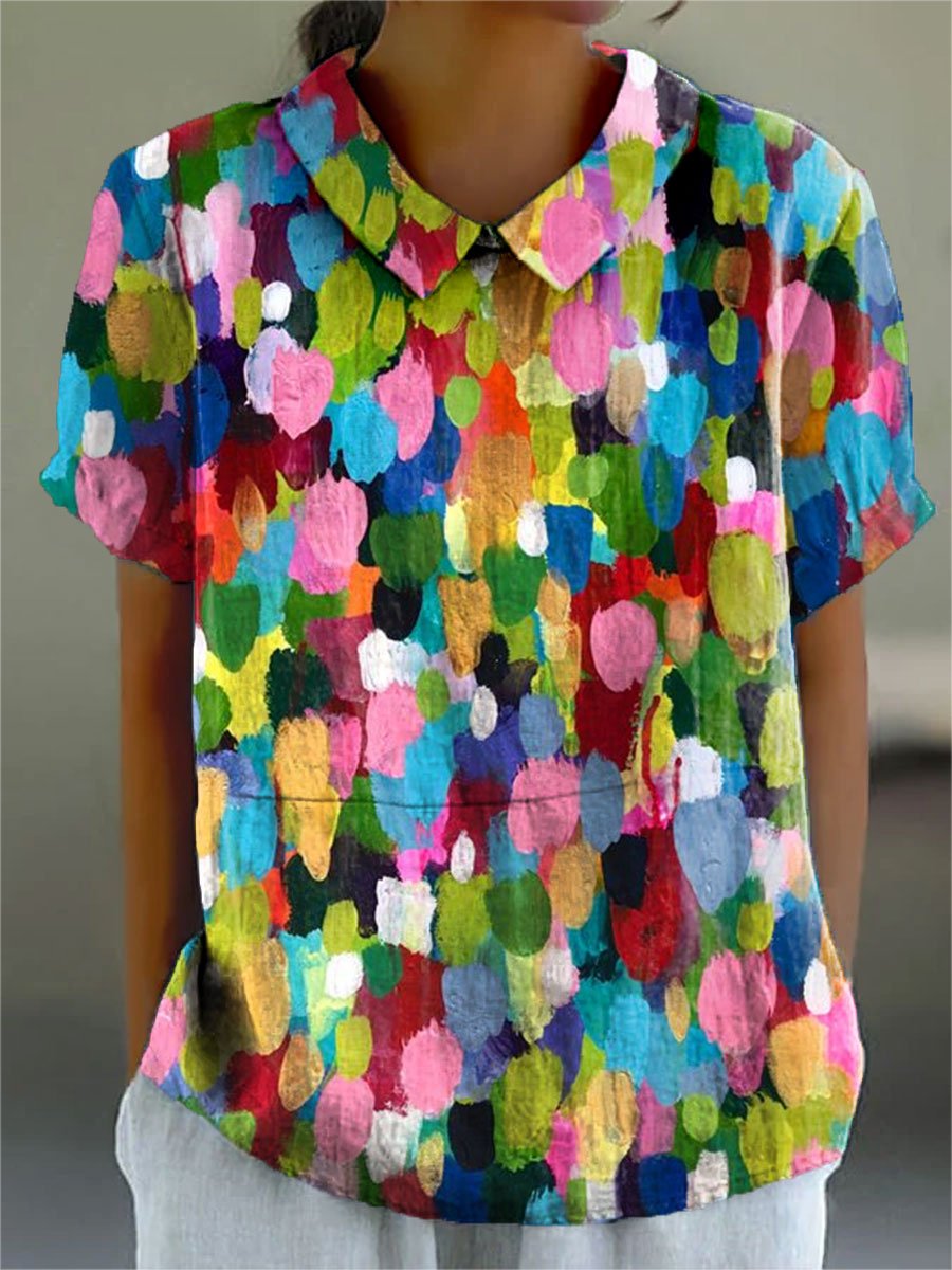 Women's Colorful Art Print Casual Cotton And Linen Shirt