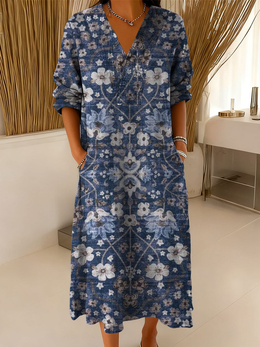 Women's Vintage Flower Art Print Dress