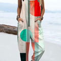 Women's Vintage Abstract Geometric Art Print Casual 100% Cotton Wide Leg Jumpsuit