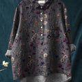 Women's Floral Art Print Casual Cotton And Linen Shirt