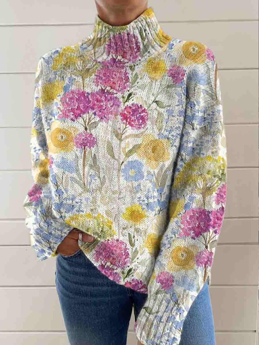 womens-vintage-floral-art-print-knit-turtleneck-pullover-sweater-vao0