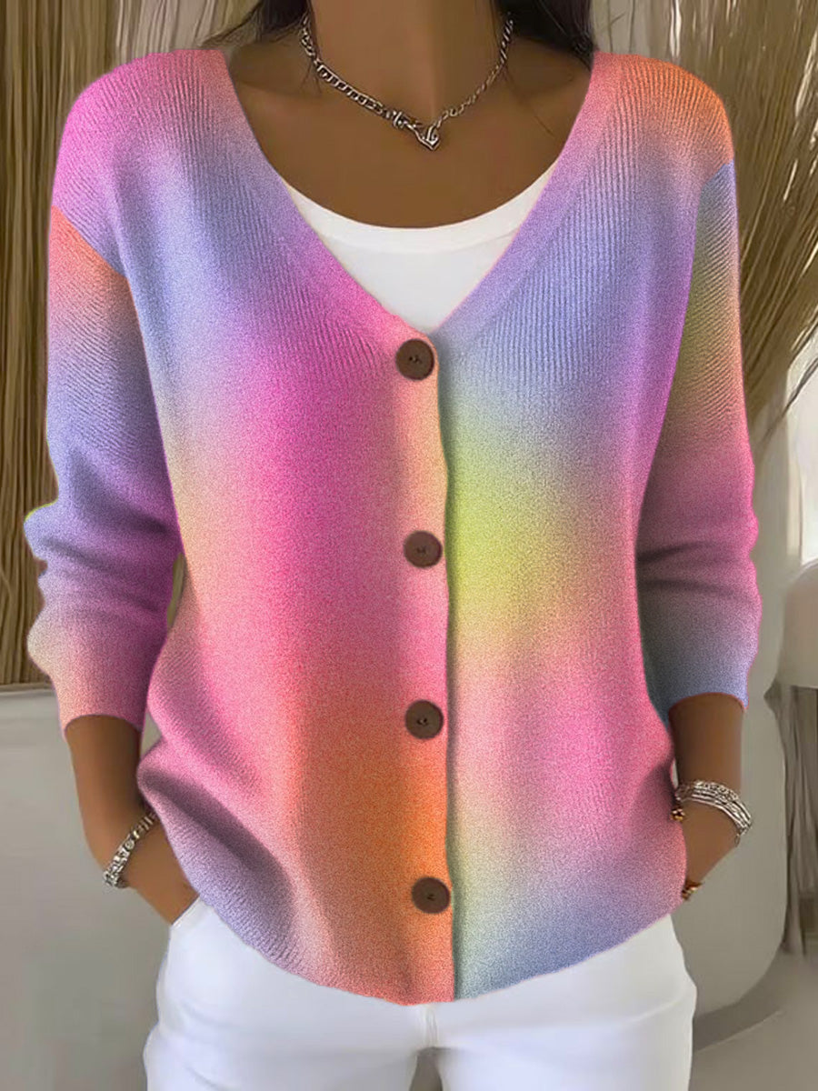 color-gradient-print-buttoned-v-neck-cardigan-sweater