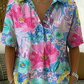 Women's Floral Print Casual Cotton-linen Shirt
