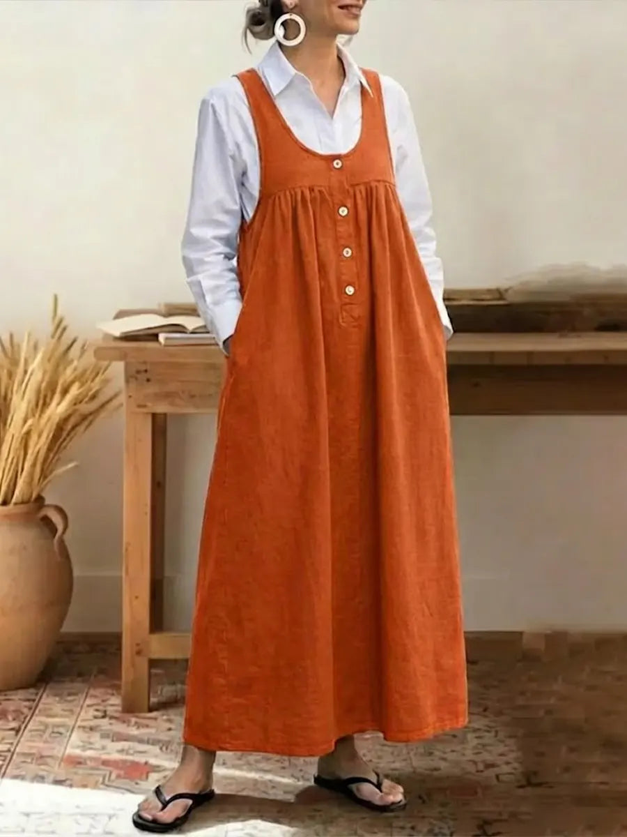 Women's Solid Color U-neck Sleeveless Casual Loose Cotton Vest Dress