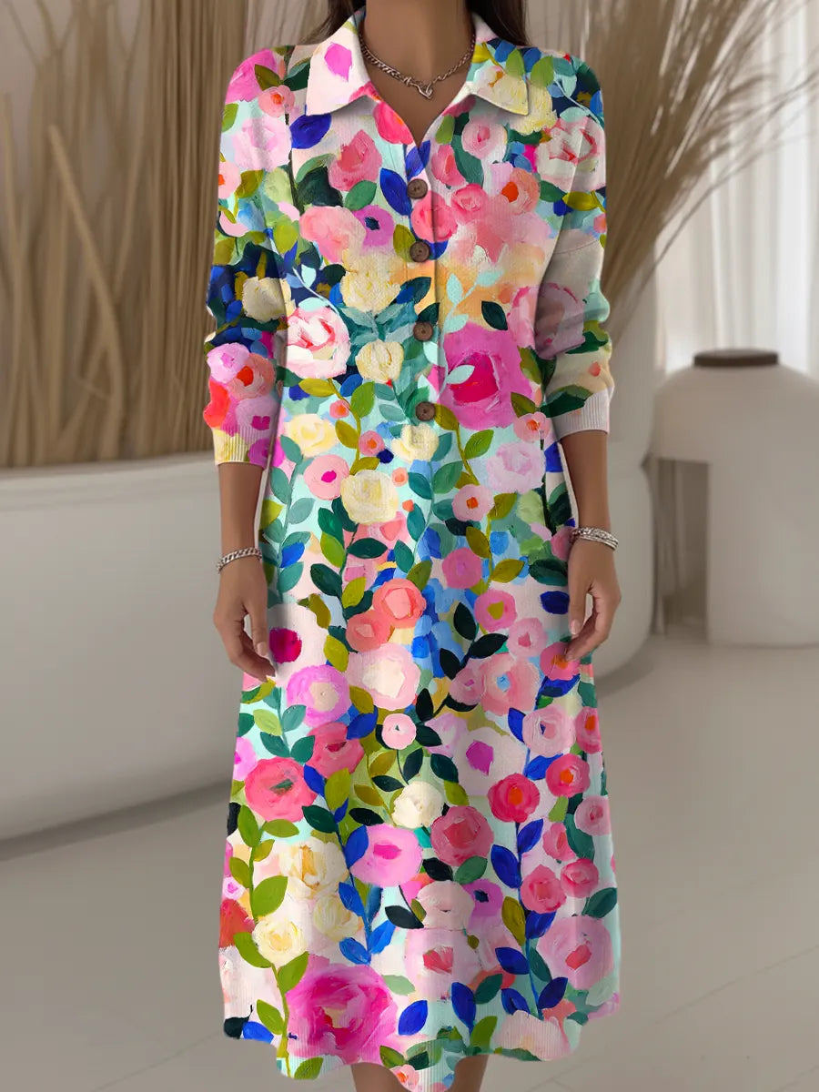 Women's Floral Pattern Art Print Casual Knitted Dress