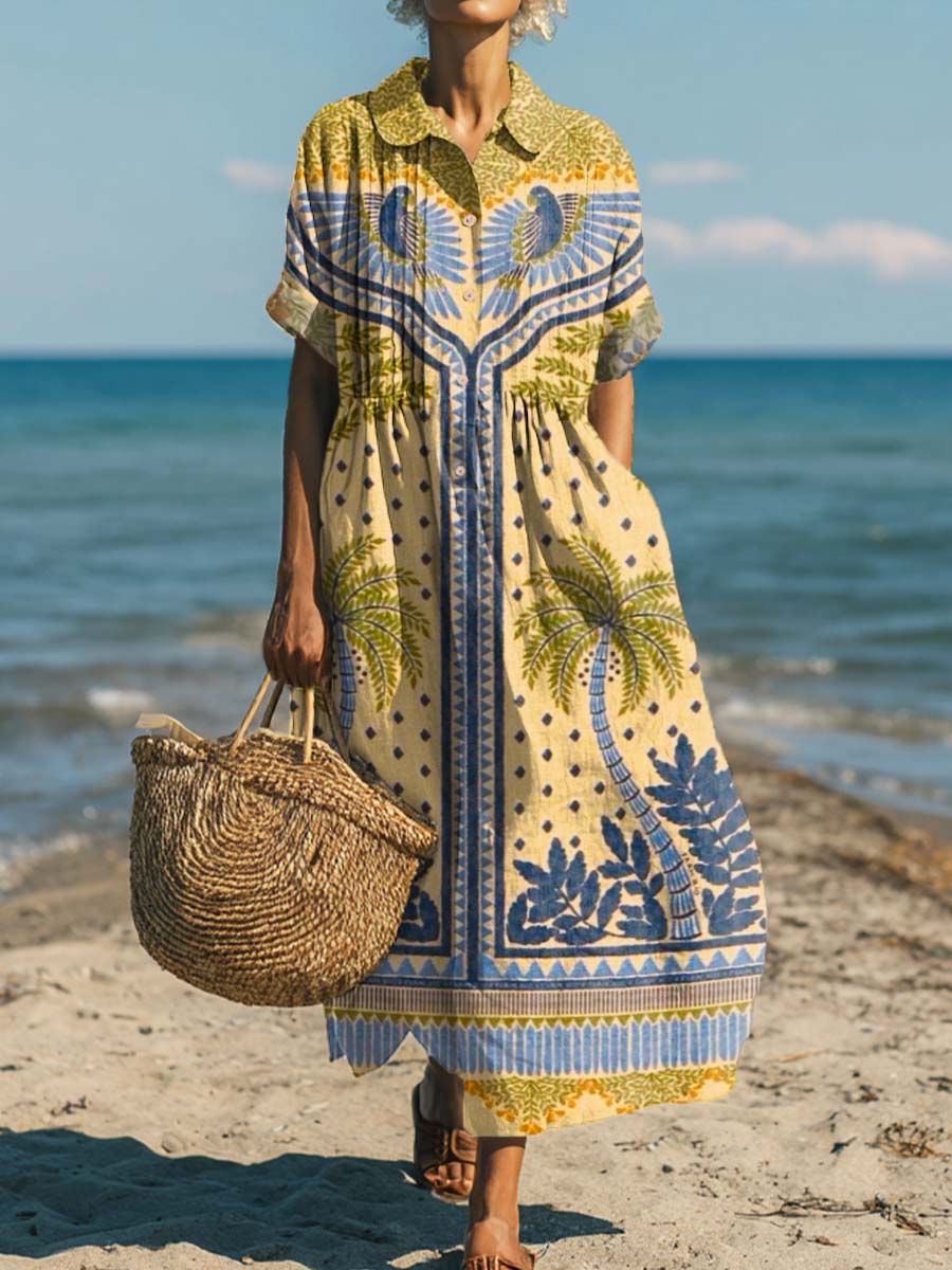 Women's Vintage Pattern Art Print Cotton Dress