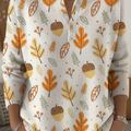 Forest Autumn Pinecone Print Henley Neck Sweater Top