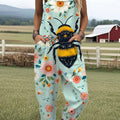 Women's Funny  Bee Art Print Casual 100% Cotton Wide Leg Jumpsuit