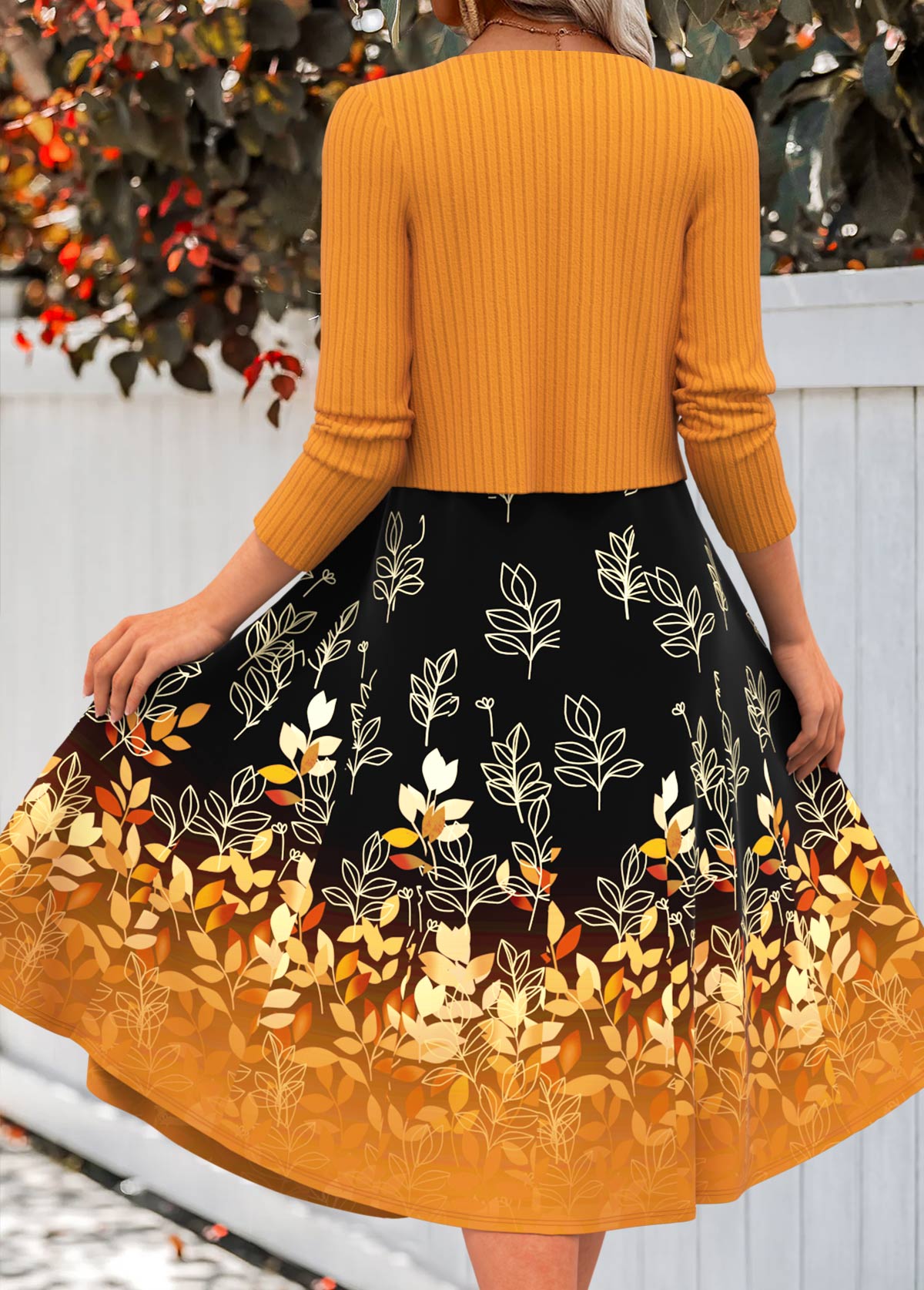 Terracotta Zipper Floral Print Long Sleeve Dress and Cardigan