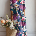 Robe décontractée en coton et lin à poches, imprimé floral vintage pour femme 
