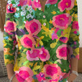 Beautiful Bright Abstract Floral Painting Art Print Buttoned Cardigan Sweater