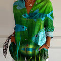 Pond Fish And Hidden Gem Art Printed Women's Casual Cotton Shirt