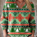 Winter Geometric Snowflake Christmas Tree Painting Art Print Knit V-neck Pullover Sweater