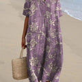 Women's Vintage Lovely Floral Art Print Flowy Dress