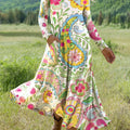Women's Beautiful Colorful Paisley Floral Painting Art Print Long-sleeved Dress