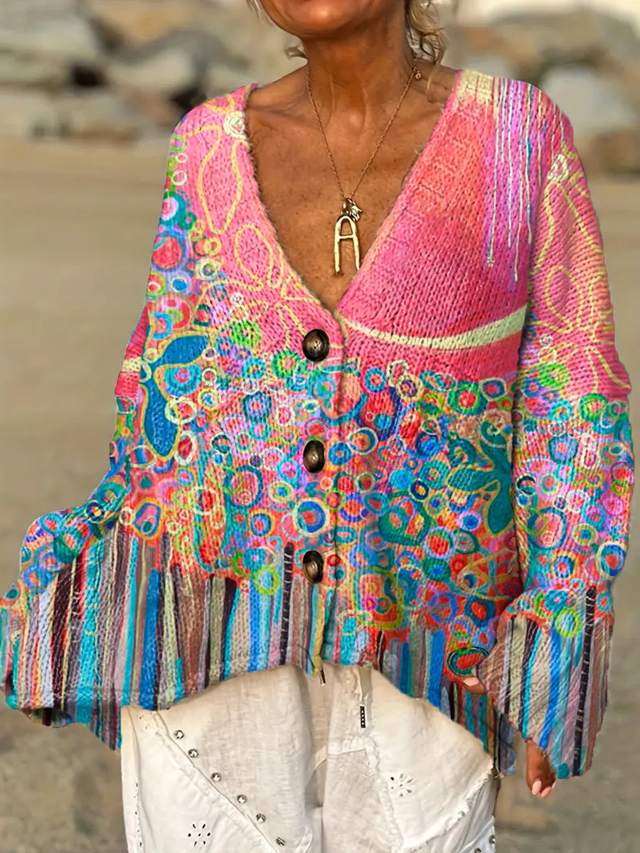 womens-beautiful-abstract-floral-polka-dot-painting-art-print-casual-pullover-sweater