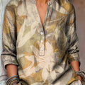Women's Vintage Leaf Painting Art Print Casual Cotton And Linen Shirt