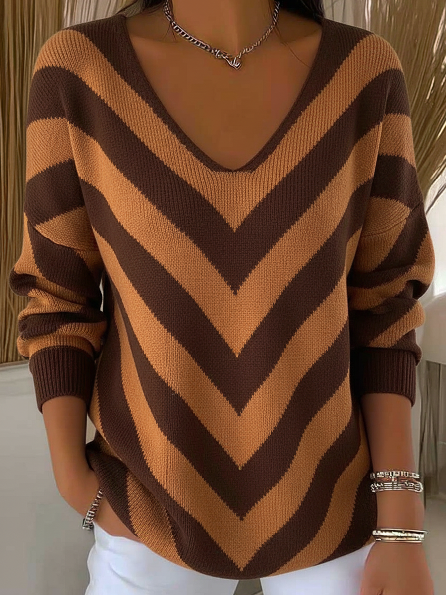 Women's Soft Herringbone Sweater Top Brown