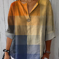 Women's Blue Yellow Gradient Mosaic Abstract Art Casual Cotton Linen Shirt