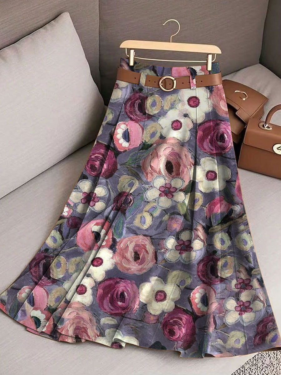 Women's Vintage Flower Art Print Cotton Skirt