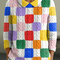 womens-abstract-colorful-plaid-painting-art-print-casual-peter-pan-collar-3-4-sleeve-sweater-uqb1