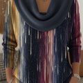 Women's Geometric Color Splicing Print Cowl Neck Sweater